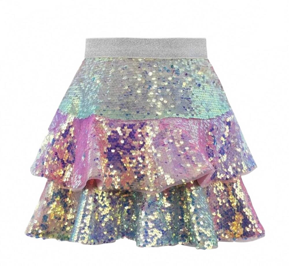 NEW LOLA + THE BOYS kids' sequin ombre ruffle skirt in multicolor